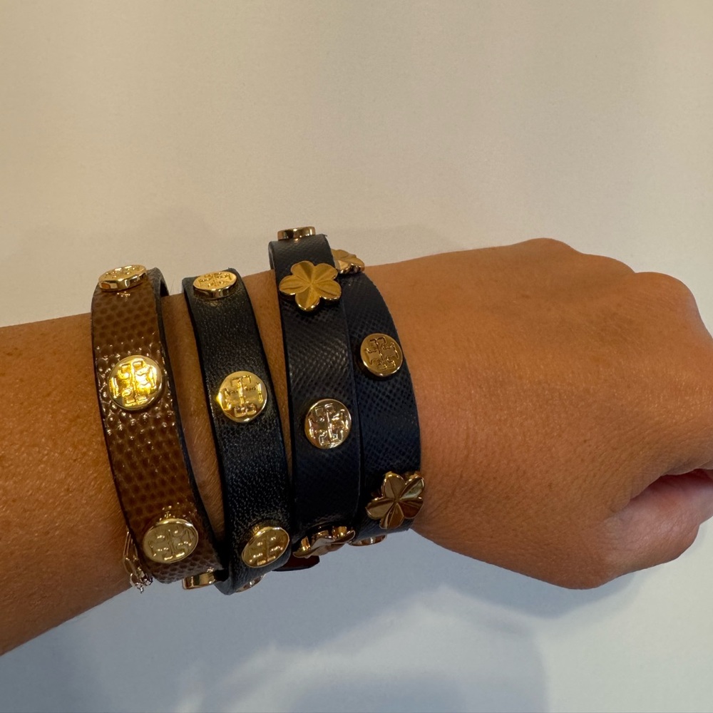 Tory Burch Double Wrap Logo Stud Bracelet set of 2